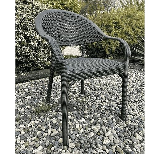 Navy Blue Wicker-Style Armchair – Lightweight Resin Outdoor Patio &