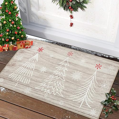 Miniatura 40 de CAROMIO Tapete decorativo de Navidad para puerta delantera, tapete de bienvenida lavable, para interiores y exteriores, antideslizante, tapete