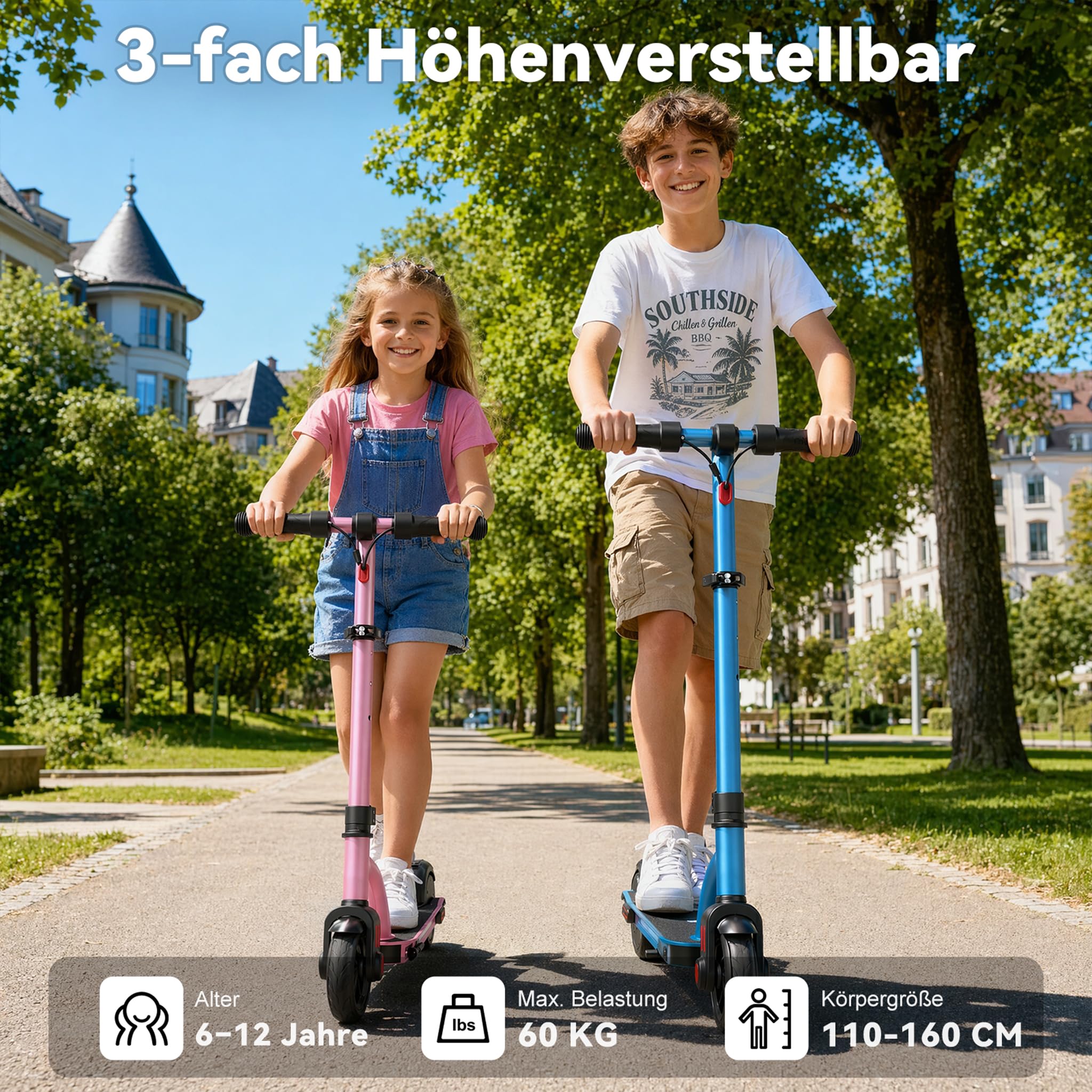 Caroma E-Scooter Kinder 6-12 Jahre, Geschenk für Jungen & Mädchen