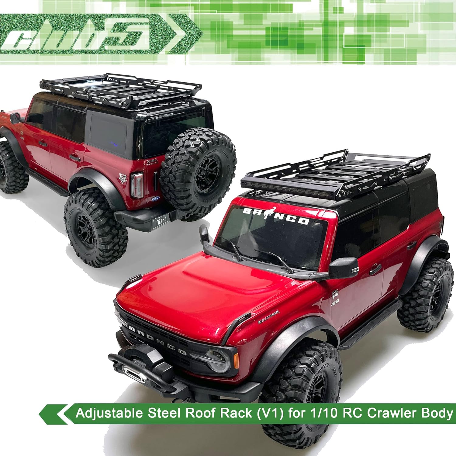 Club 5 Racing Compatible with/Replacement for Adjustable Steel Roof Rack w/Integrated LED Light Bar (V1) for TRX-4 2021 bronco C-TRX4-092