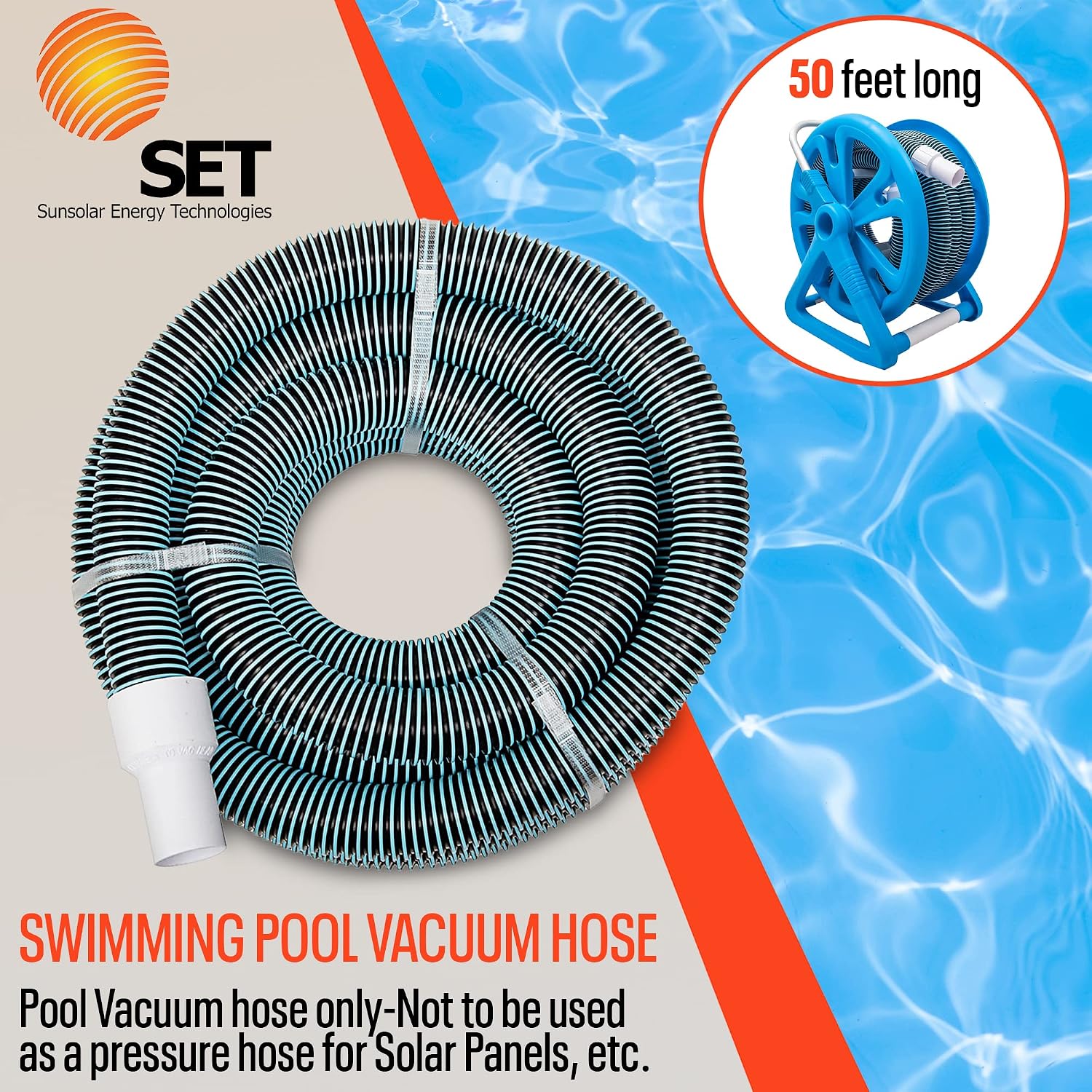 Swimming Pool Premium Extruded EVA Vacuum Hose 1.5" x 50Ft Length with Swivel End, Attaches to Vacuum Head cleaner and Skimmer, For In-ground and Above ground pools