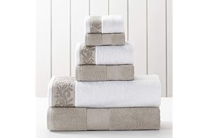 Modern Threads Decorative 6-Piece Jacquard-Trimmed Taupe Bath Towels