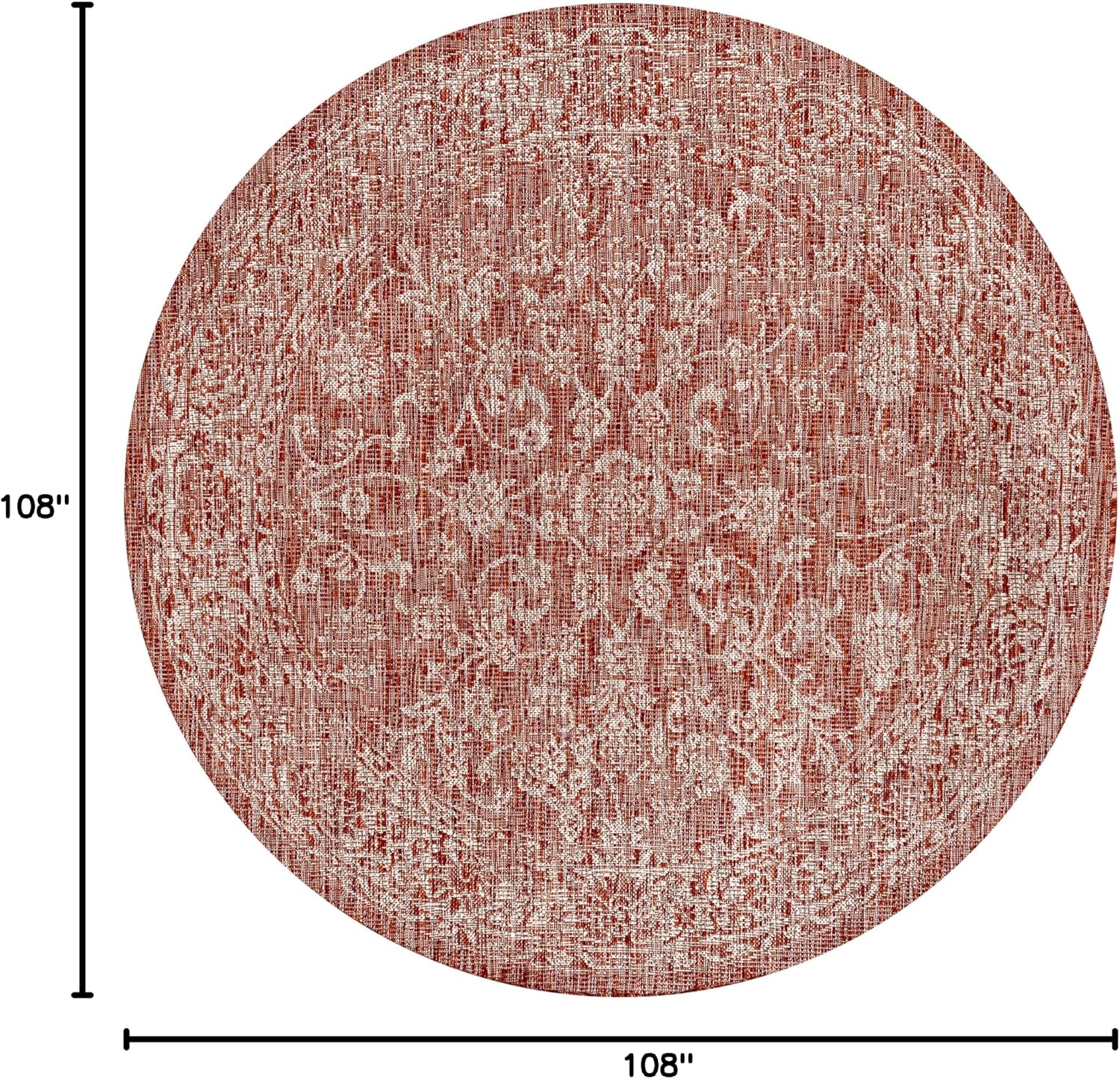JONATHAN Y Weave Floral Indoor Outdoor Round Area Rug 9 Ft Red/Taupe, Tela Bohemian Textured for Backyard, Patio, Porch, Easy-Cleaning, High Traffic, Pet-Friendly, Non-Shedding (SMB100A-9R)