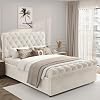 Ottoman Storage Bed with Gas Lift Side Opening Wooden Slats, Ottoman Small Double Bed Frame, Upholstered Gas Lift Up Bed Frame with Storage, 4ft Beige Small Double, No Mattress Included