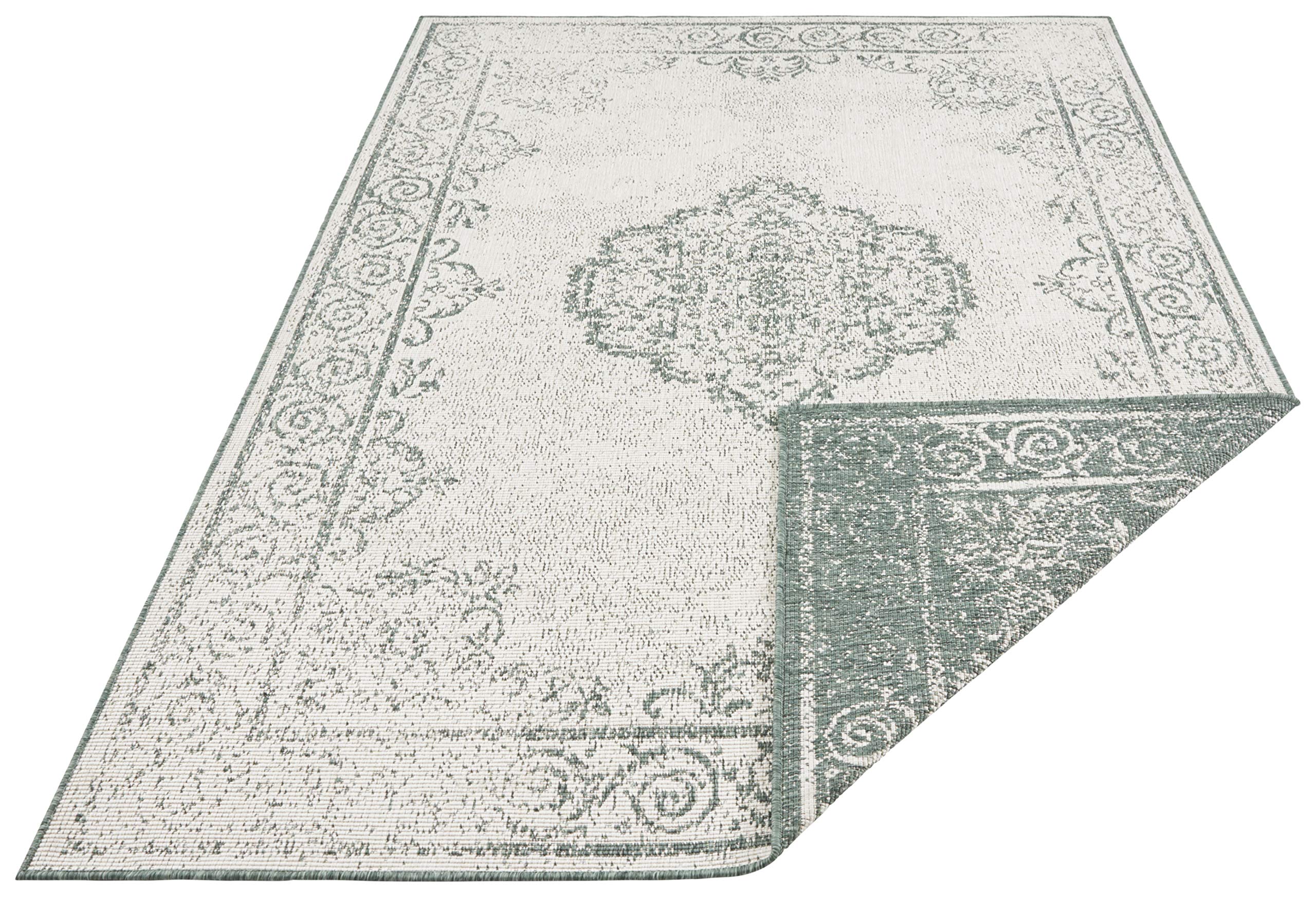 NORTHRUGS Cebu Tapis d'intérieur et d'extérieur réversible 160 x 230 cm – Résistant aux intempéries Design Oriental Vintage pour Balcon, terrasse, Jardin, Jardin d'hiver, Salon, imperméable en Vert