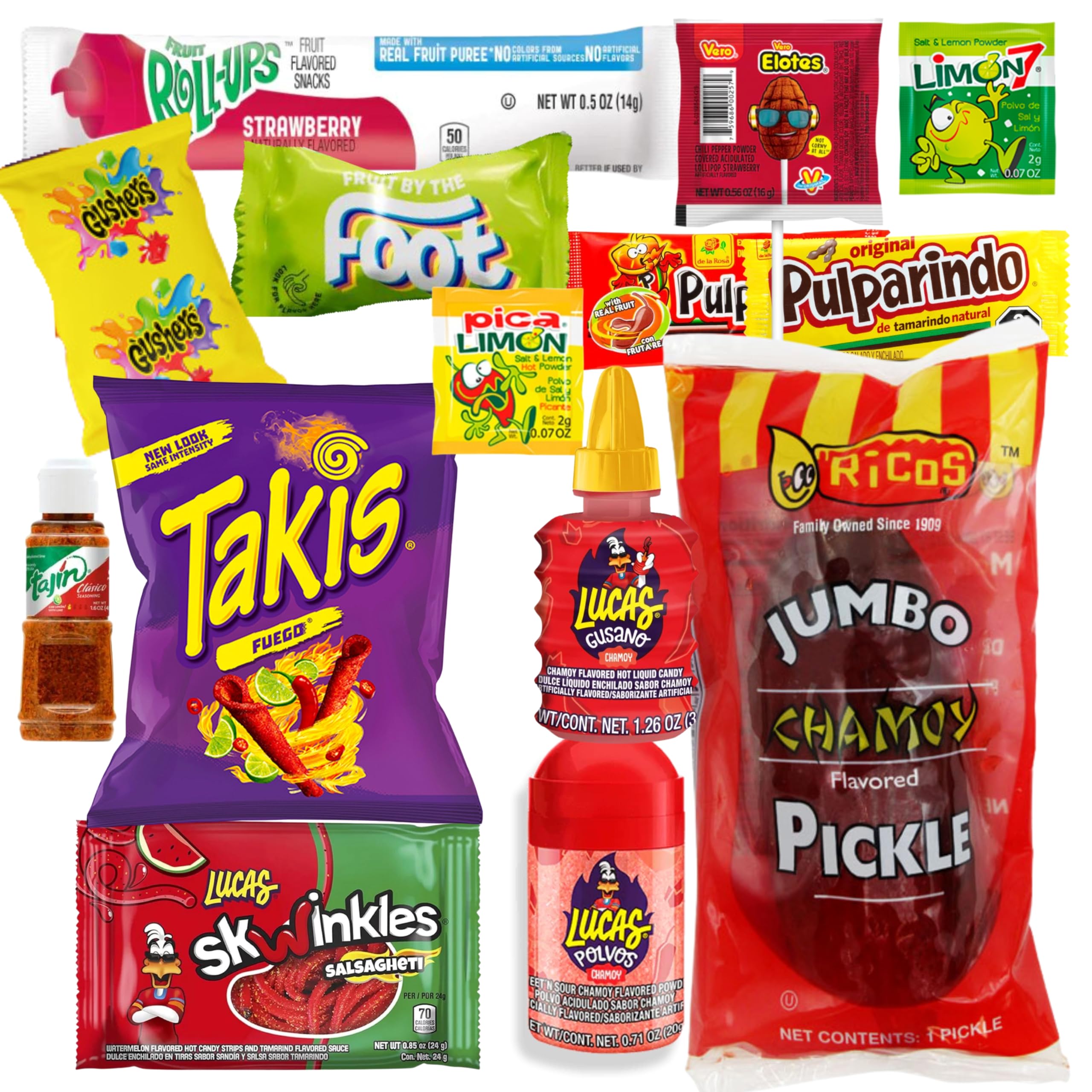 The Full Tiktok Chamoy Pickle Kit With Candy; Includes Fruit-Rollup, Lucas Gusano & Salsagheti & More Mexican Candy by Ma Lit Candy (1 Ricos Chamoy Pickle Kit)