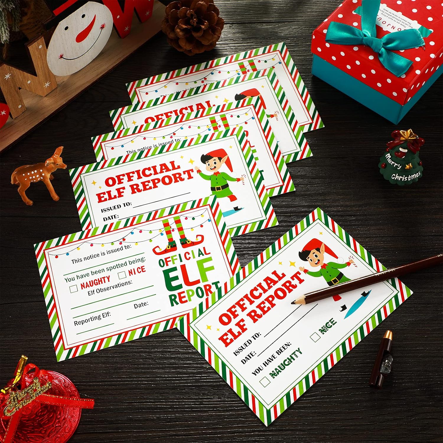 Marspark 100 Pcs Christmas Official Elf Reports 4 x 6 Inch Elf Notes Cards Elves Notice Naughty or Nice Behavior and Accompany Your Elf for Holiday Students Kid Preschool 2 Styles