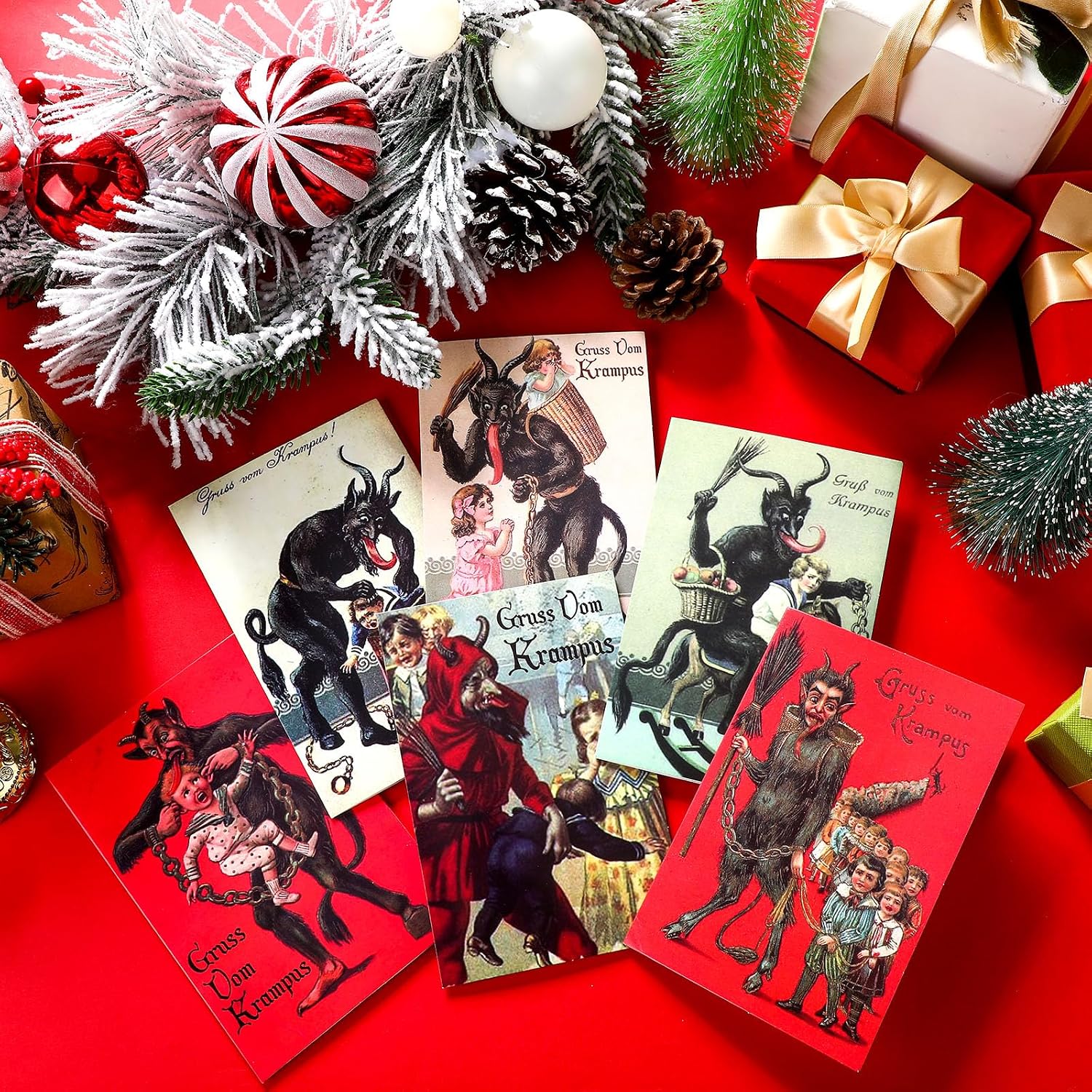 Kigeli 48 Sets Krampus Christmas Greeting Cards with Envelopes 4 x 6 Inch Krampus Christmas Cards Krampus Holiday Cards Christmas Cards Krampus Anti Santa Funny Goth Horror Xmas Cards