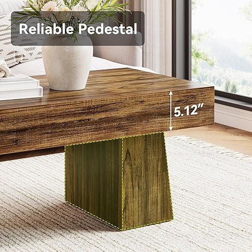 Miniatura 6 de LITTLE TREE - Mesa de café de granja, mesa de sala de 47 pulgadas, mesas centrales de acento rectangulares de madera con base gruesa, muebles Marrón