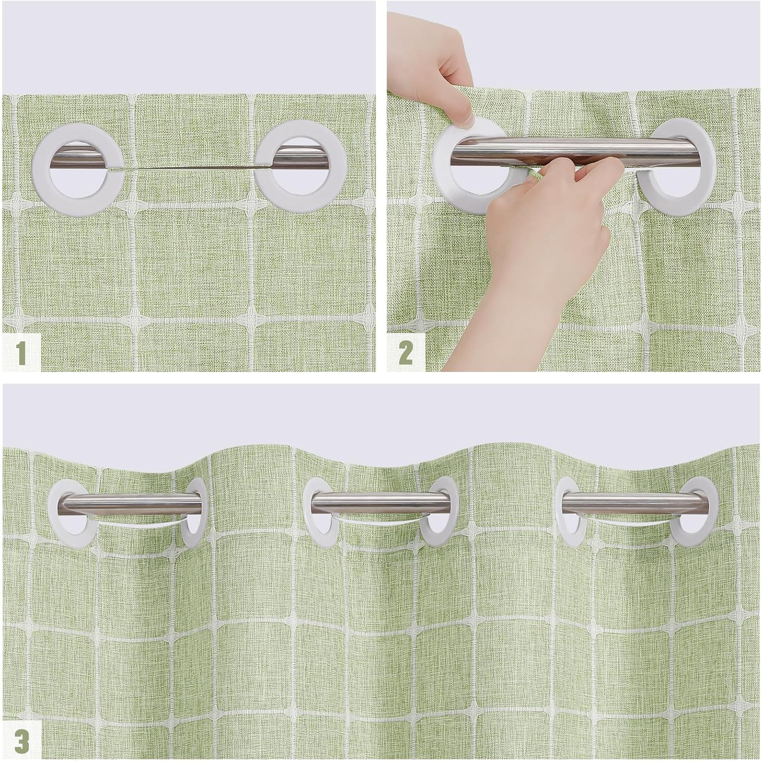 MitoVilla No Hooks Needed Boho Farmhouse Shower Curtain with Snap-in Liner, Cotton Linen Fabric Shower Curtains with Tassels for Rustic Neutral Bathroom Decor, Sage Green, 72 x 74