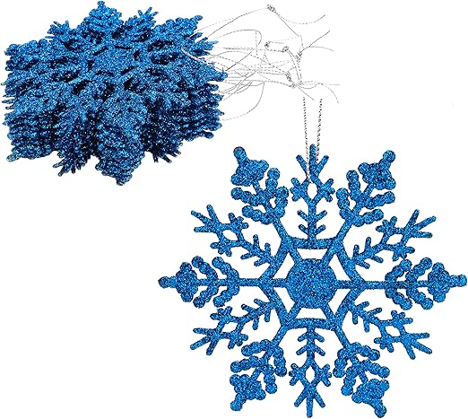 Christmas Concepts® Pack of 12-10cm Glitter Snowflake Hanging Decorations - Christmas Decorations (Royal Blue)