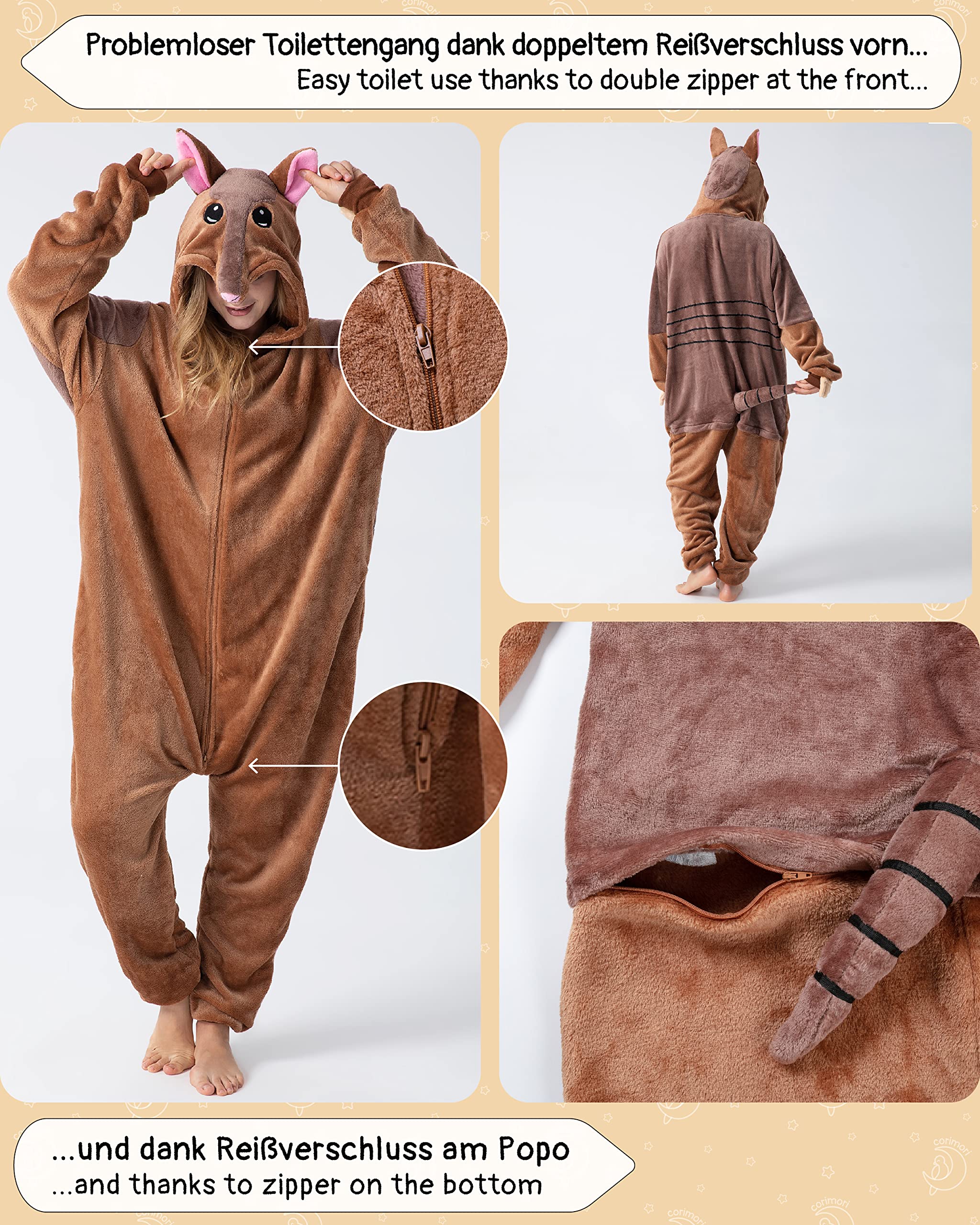corimori Morbidi costumi da adulto con chiusura lampo e fascia per capelli (150-190 cm)