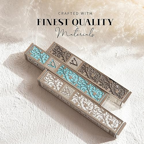 Miniatura 10 de SURI Mezuzá contemporánea para puerta, funda de mezuzá dorada y turquesa de 5 pulgadas con diseño de Jerusalén, incluye adhesivo de mezuzá para una