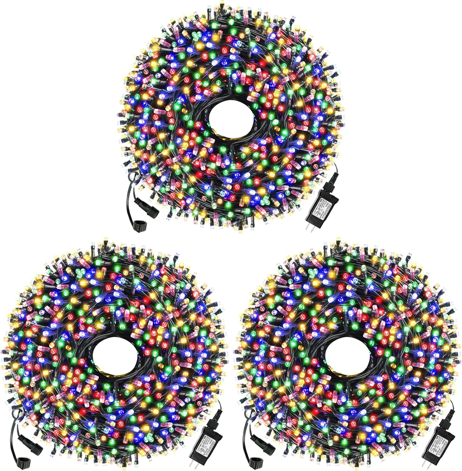 300 LED Multicolor Halloween Christmas Tree Light Plug in,105ft Connectable Christmas Lights with 8Modes UL Certified Lights String Outdoor for Christmas Holiday Party Decor (Pack of 3)