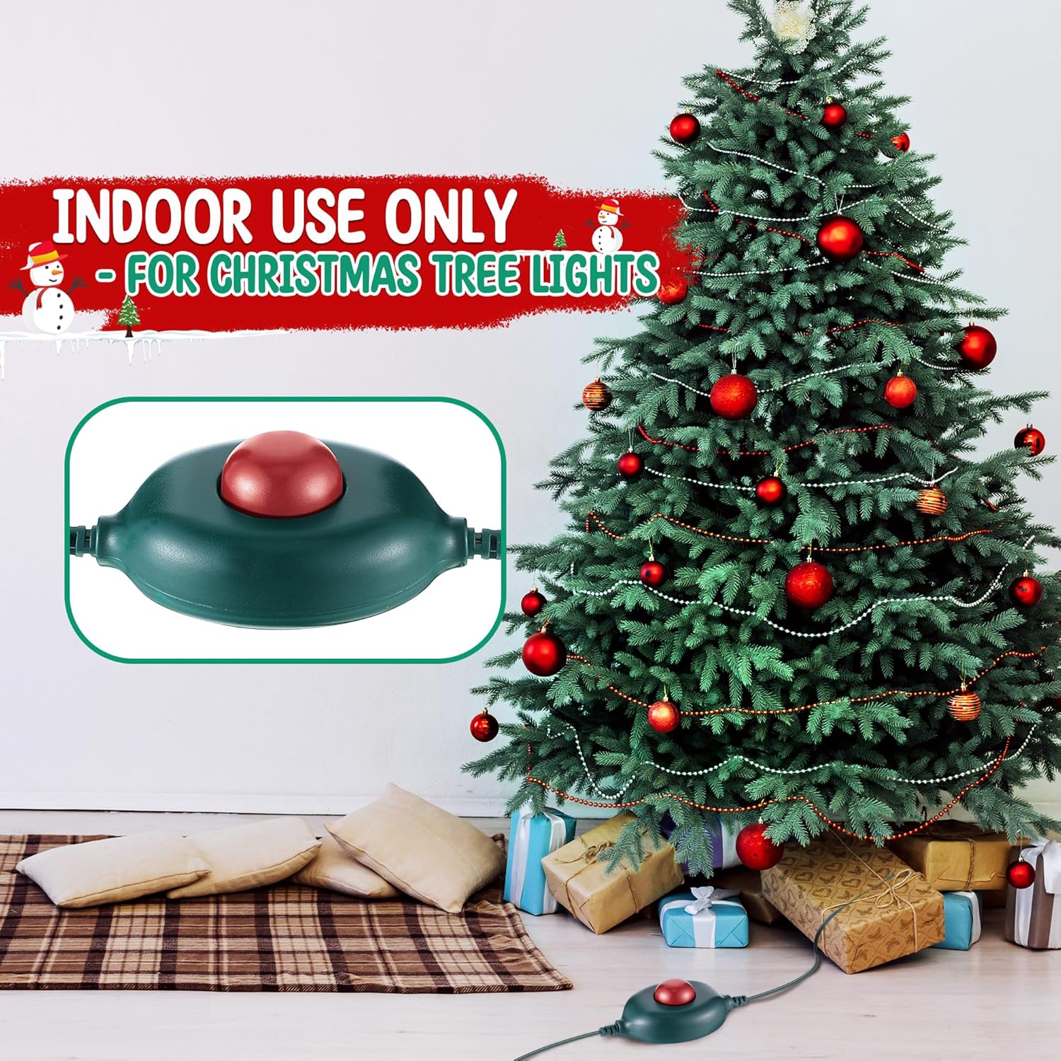 Meonum 1/2 inch Plug Extension Cord for Christmas Tree Lights, Foot Switch 9 Light Modes, 15FT Extension Cord Foot Pedal Compatible with TS-8W29V TS-12W29V TS-13W29V TS-18W29V TS-26W29V TS-48W29V
