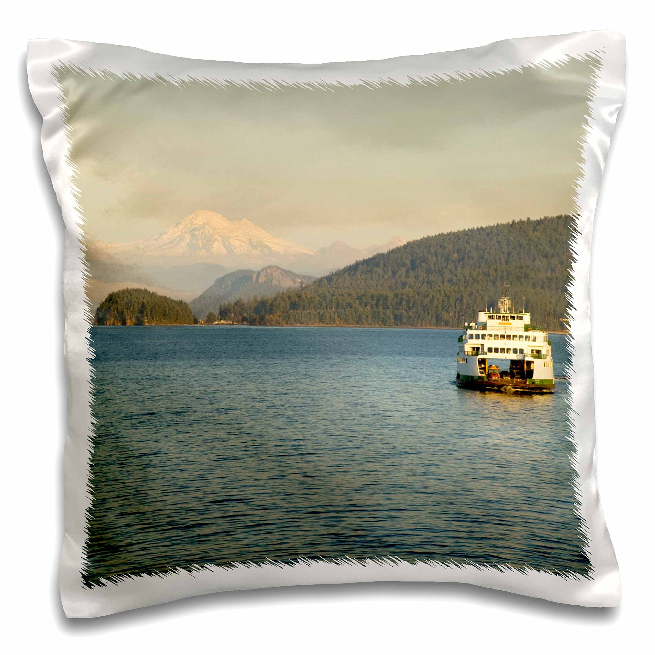3dRose Washington, San Juan Islands Ferry and Mt Baker Us48 Dsv0259 David Svilar Pillow Case, 16 x 16