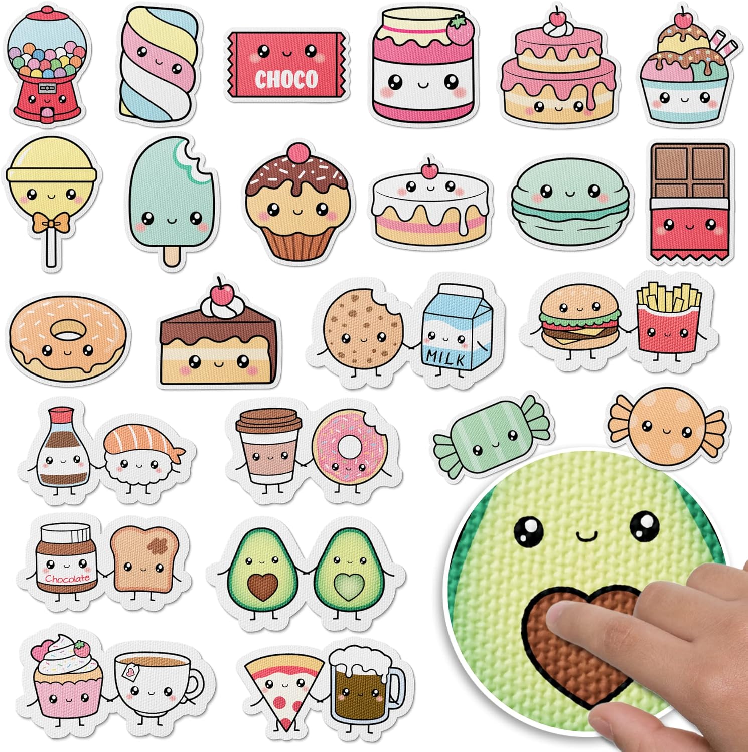 Anxiety Sensory Stickers Textured Strips and Cute Designs for Classroom Desks and Special Needs with Reusable Adhesive 3 inches (Set of 24) Food Treats Kawaii