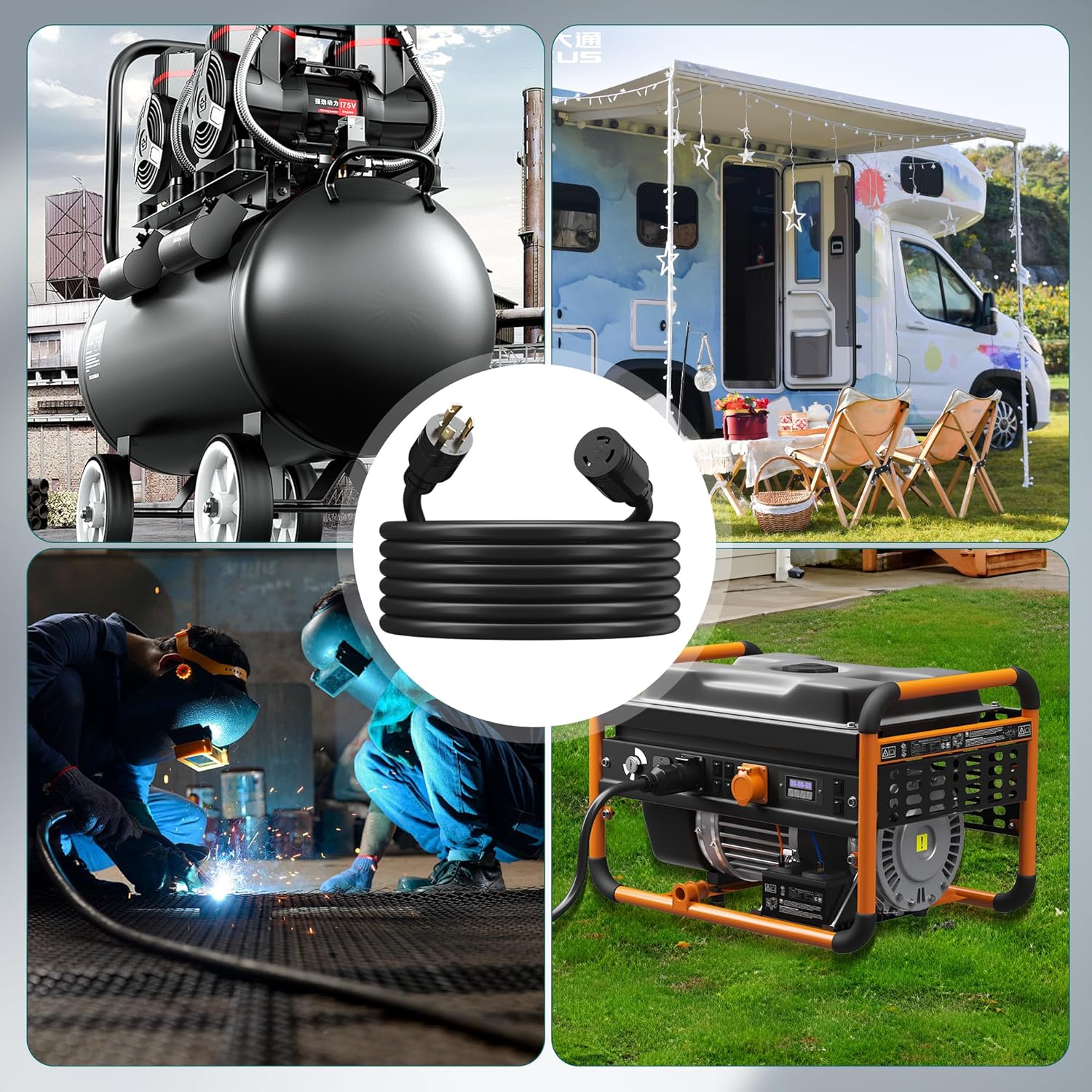 L6-30P to L6-30R Extension Cord 10 Ft, 30 Amp Generator Cord Cable Outdoor SJTW, Heavy Duty 10/3 AWG 250V 7500W Industrial Power Cord, 3 Prong Locking Plug for RV, EV, Trailer Campers -ETL