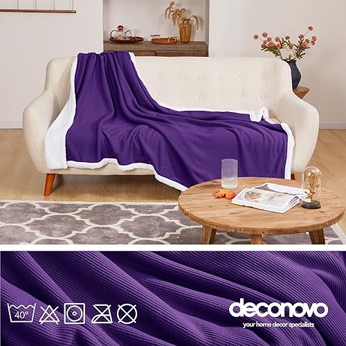 Miniatura 9 de Deconovo Manta tejida con reserva de sherpa, ultra suave, con peso medio, transpirable, para sofá, sillas, cama, automóvil, morado, 50 x 60 pulgadas