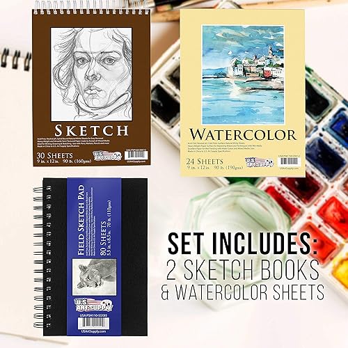 Vista 7 de US Art Supply - Juego de creatividad artística 82 piezas, en estuche de madera, con 20 piezas adicionales, diseño de arte de lujo