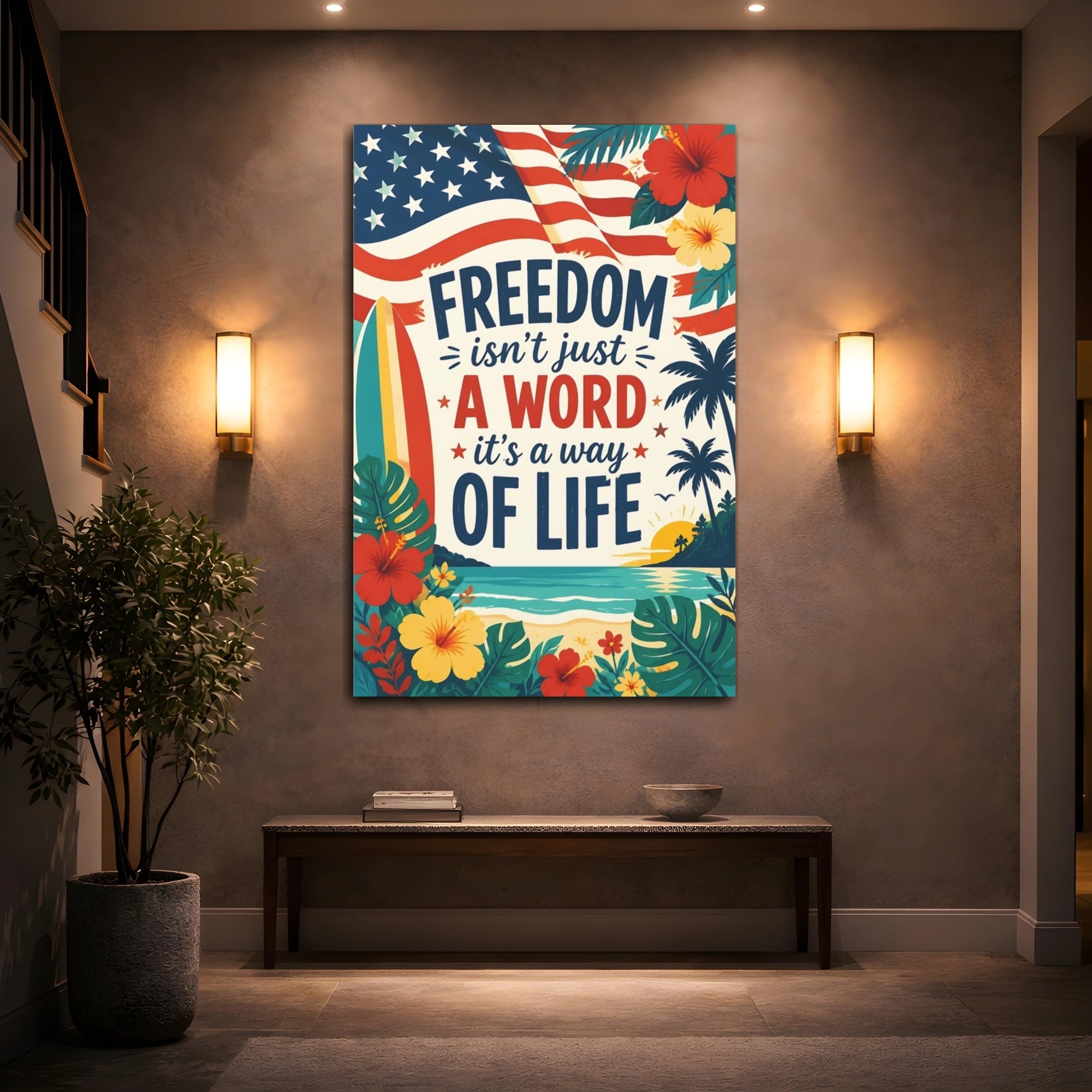 Freedom Beach Wall Art Canvas Print – Living Room Decor, Above Sofa 12×18 inch (30×45 cm) - Vertical / 1.25 inch (3 cm)