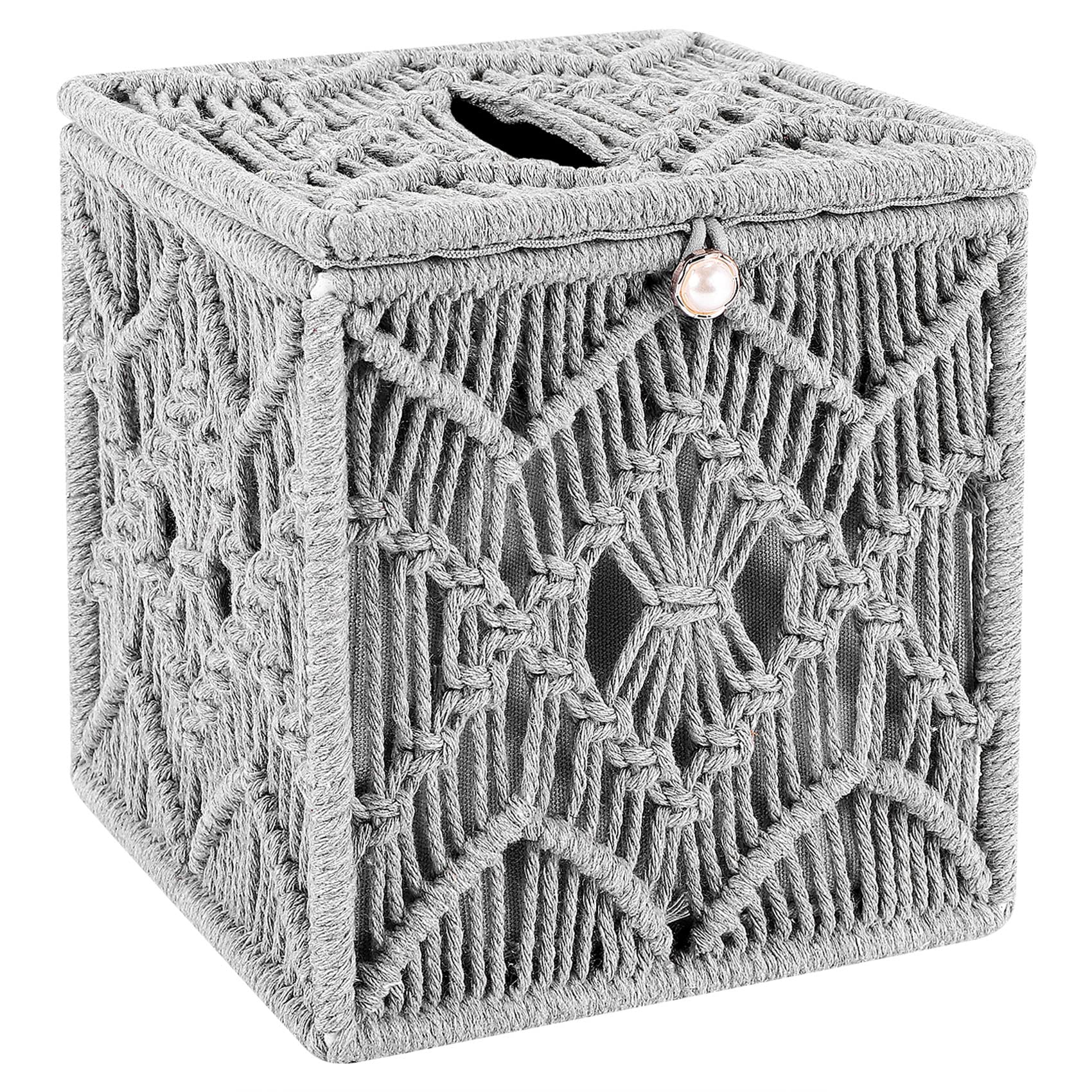 CTRLZS Tissue Box Cover Boho Decor Square Paper Tissue Holder with Bead Buckle Macrame for Home
