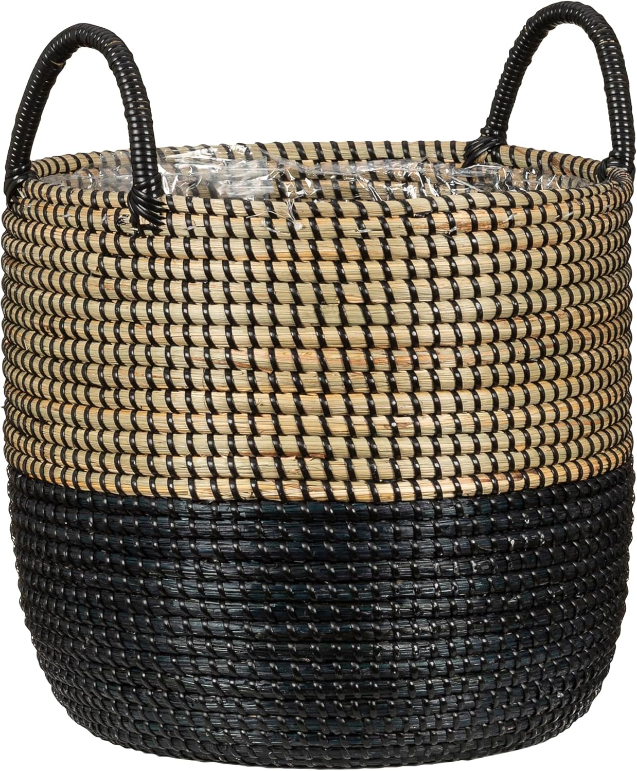 Scheurich Seagrass 39 Basket Planter with Seagrass Handles, Colour: Nature Black, 39 cm Diameter, 34 cm High, 38.6 L Vol.