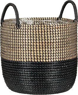 Scheurich Seegras 39, Korbgefäß/Korb-Pflanzgefäß/Korbtopf mit Griffen aus Seegras Farbe: Nature Black, 39 cm Durchmesser, 34 cm hoch, 38,6 l Vol.