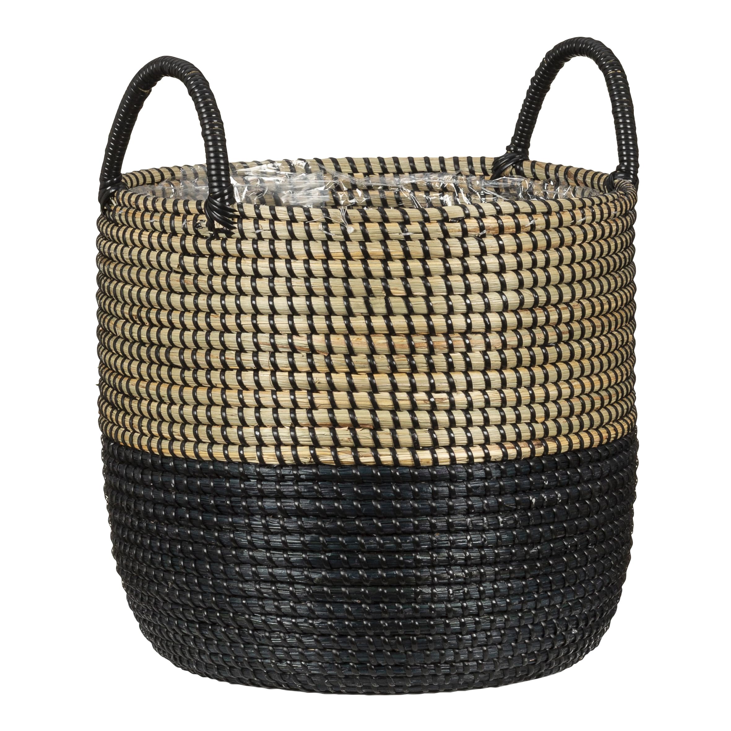 Scheurich Jonc de mer 27 - Jardinière en osier avec poignées en jonc de mer - Couleur : noir naturel - Diamètre : 27 cm - Hauteur : 23,5 cm - Volume : 13,1 l