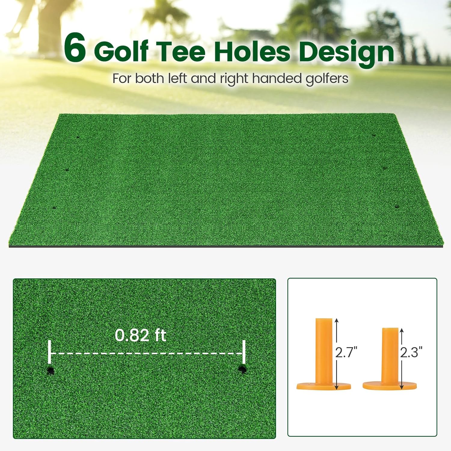 Tangkula Golf Hitting Mat, Artificial Turf Mat for Indoor/Outdoor Golf Practice Includes 2 Rubber Tees & 2 Alignment Sticks, Golf Training Mat for Home Backyard Garage
