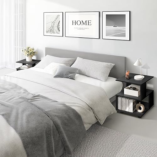 Miniatura 24 de MASAKA B&W - Mesitas de noche negras Magic Cube, estilo moderno - Mesitas de noche rectangulares de diseño hueco de 2 niveles, mesa de noche Negro