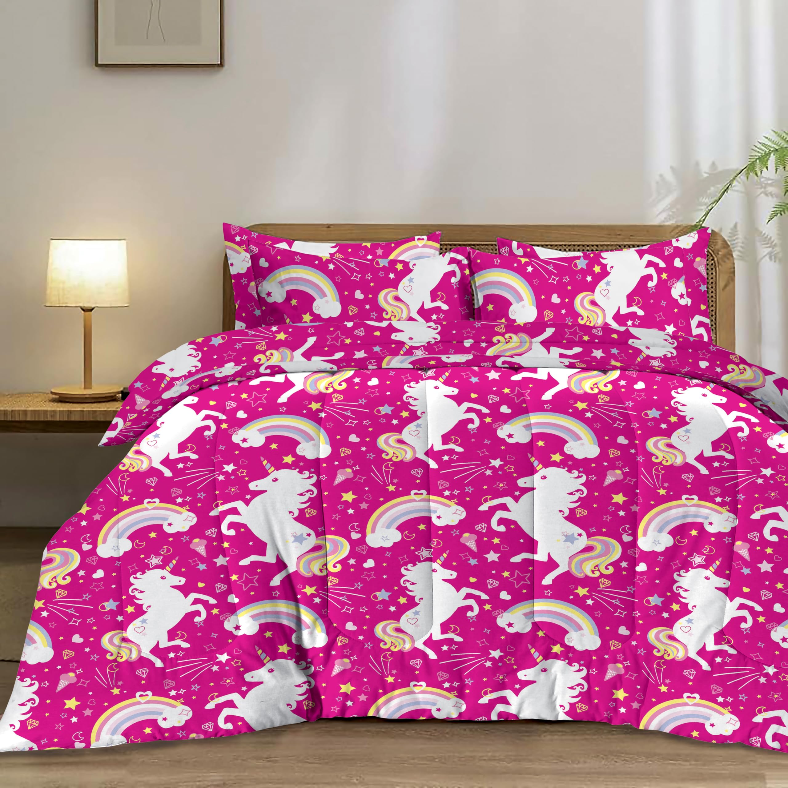 Olivia Rocco Coverless Duvet Set 10.5 Tog Reversible Quilted Bedding with Pillowcases Unicorn Single