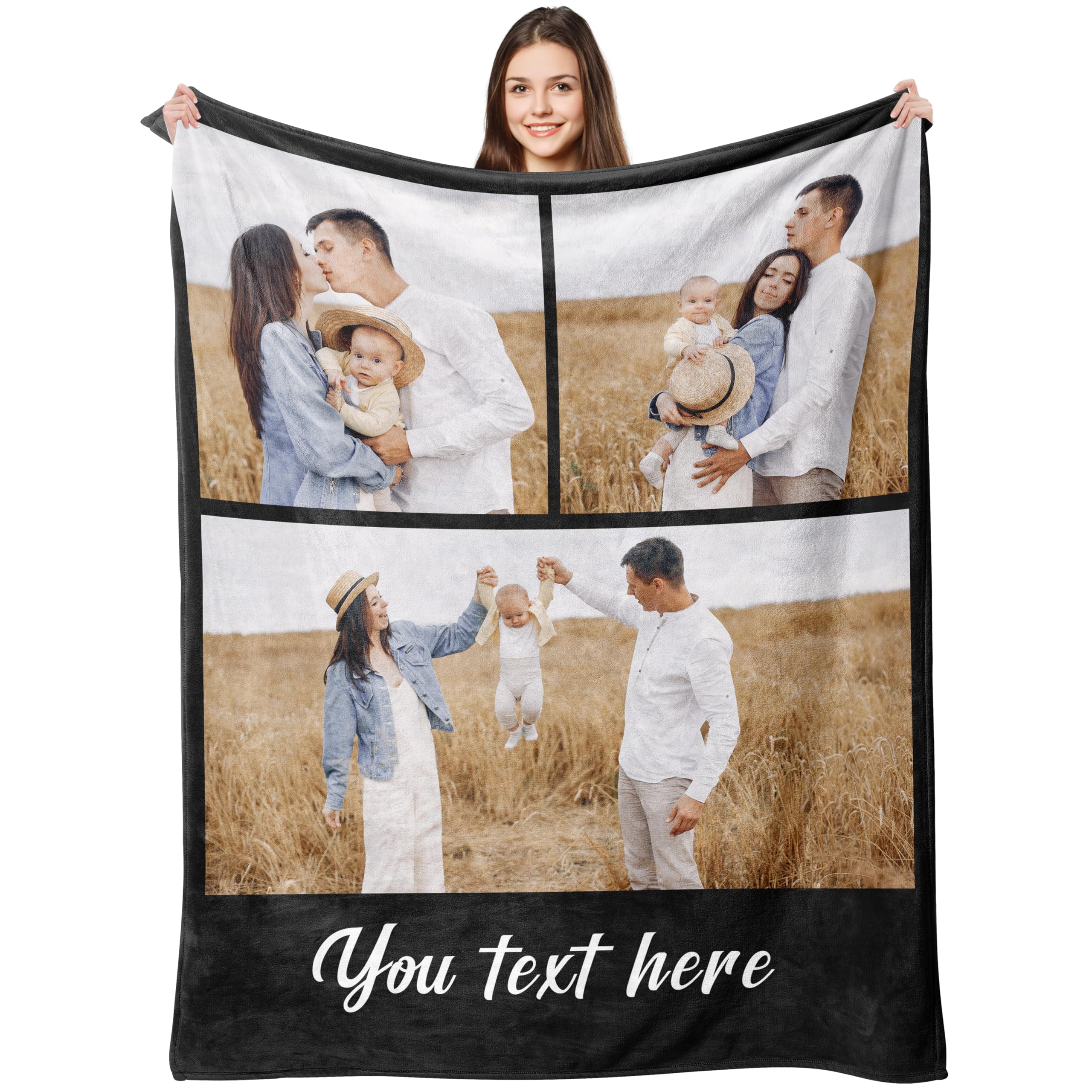 Custom Blanket with Picture Personalized Photo Text Fleece Throw Blankets for Christmas Anniversary Birthday Customized Blanket Customizable Photo