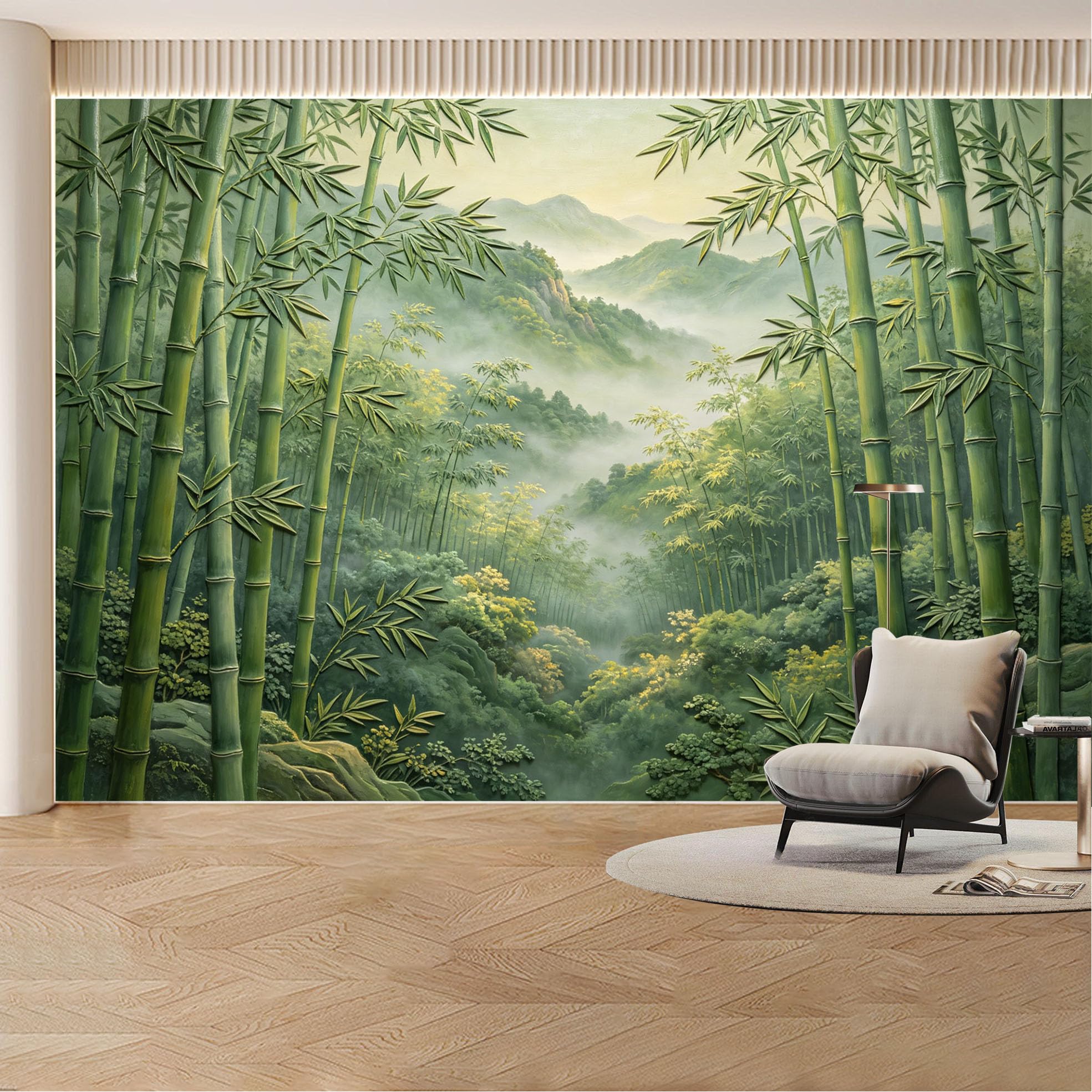 Custom Wall Mural Wallpaper Bamboo Forest Mountain Landscape 3D Effect Wall Decor Misty Tropical for Living Room， Bedroom， Office