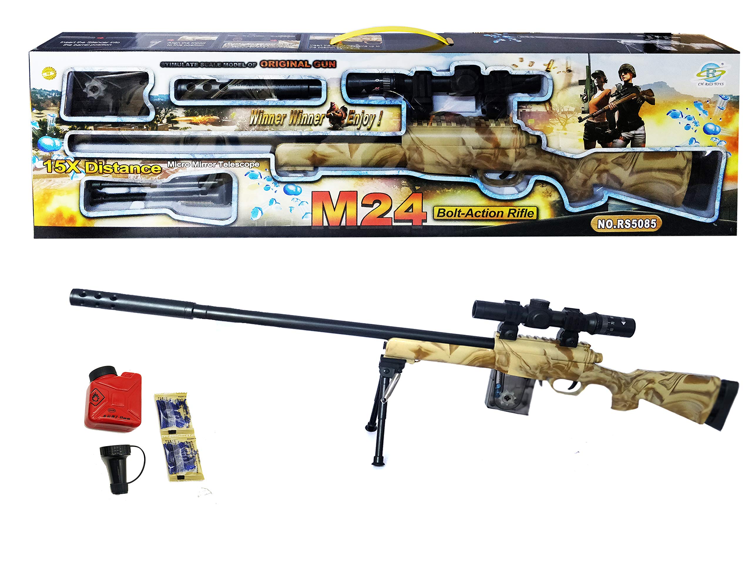 Emob High Power Stimulate Scale Model Bolt-Action Water Crystal Jelly Ball Gun with Micro Mirror Telescope (M24)