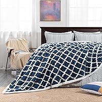 Vista 2 de Basic Beyond Manta de forro polar, suave, acogedora, color azul marino, con diseño jacquard 3D para sofá, cama, viajes, campamento, azul marino, 50