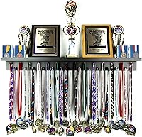 3ft Medal Awards Rack: Black Solid Wood Trophy Shelf & Medal Hanger Display - Holds 27+ Medals, Trophies, Plaques | 36" Ultimate Multi-Sport Holder