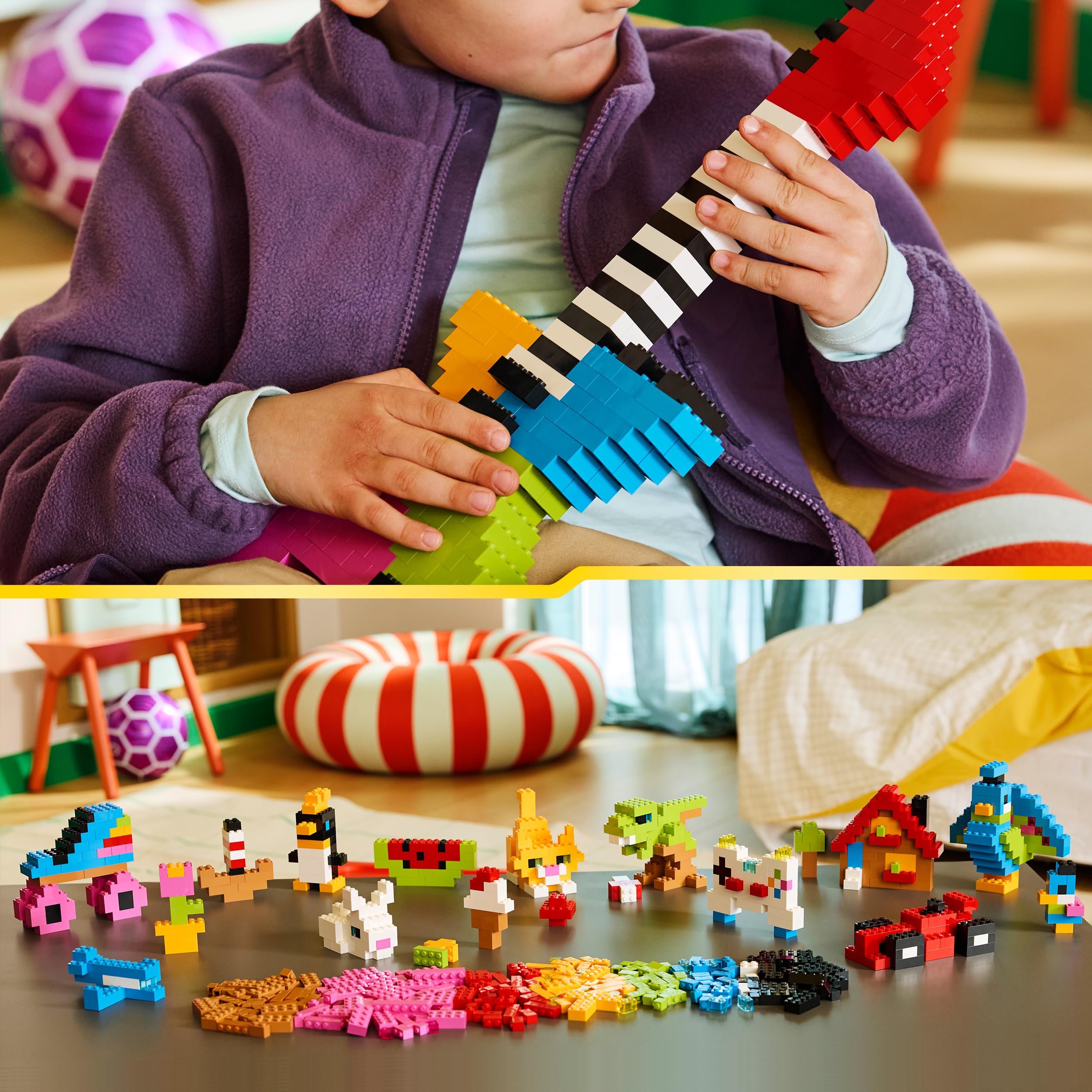 LEGO Classic Ladrillos Creativos a Todo Color – Juego Educativo para la Motricidad Fina – Figuras de Animales, Dinosaurios, Avión y Coche de Juguete – Regalo para Niños y Niñas de 5+ Años – 11045