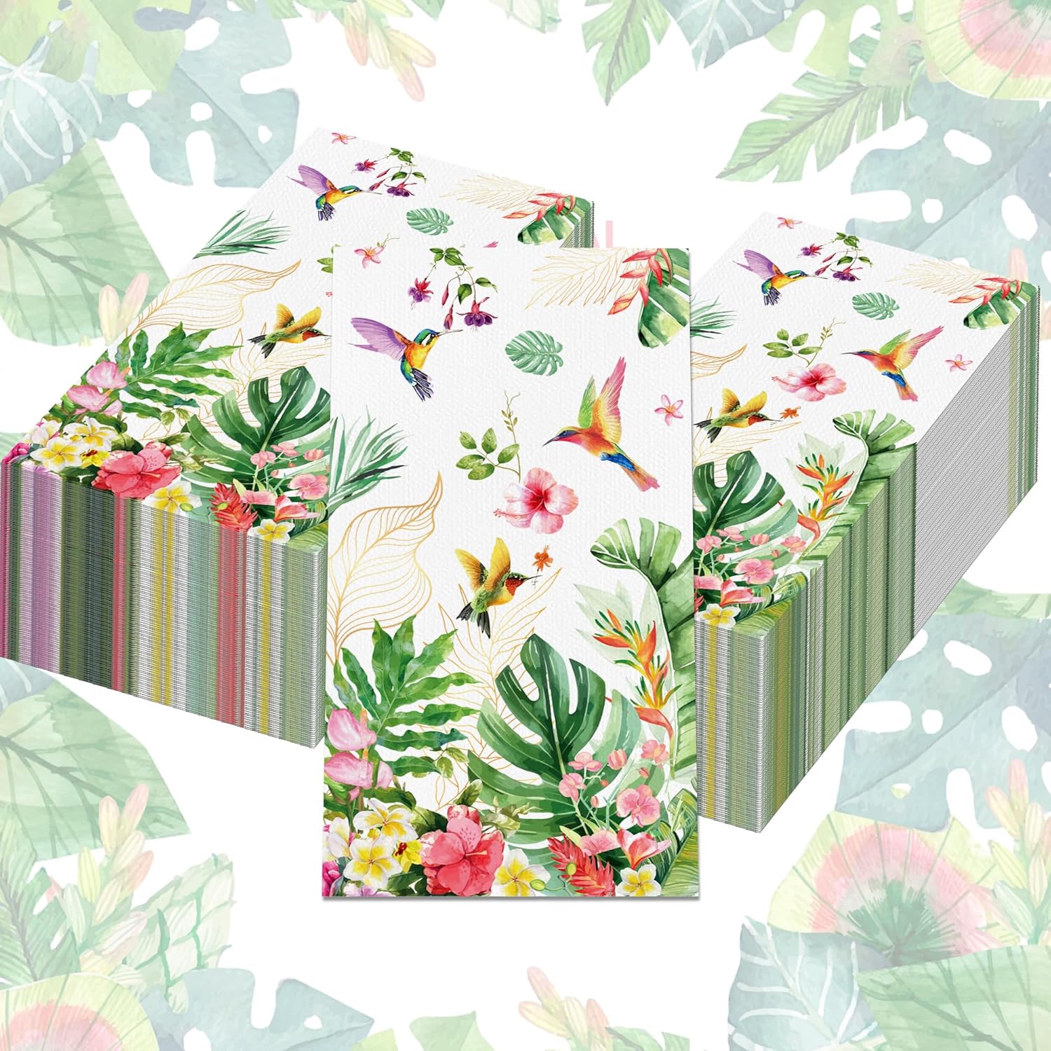 200 Count Floral and Birds Paper Napkins 4.5 x 8 Inch Disposable Hand Towels Leaves Hummingbird Pattern Disposable Napkins for Bathroom Picnic Birthday Holiday Party Dinner Supplies Wedding Daily Use