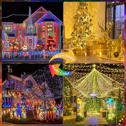 Miniatura 7 de Heceltt Luces de Navidad para decoración al aire libre, 394 pies, 1000 luces LED extralargas impermeables centelleantes, cable transparente, enchufe