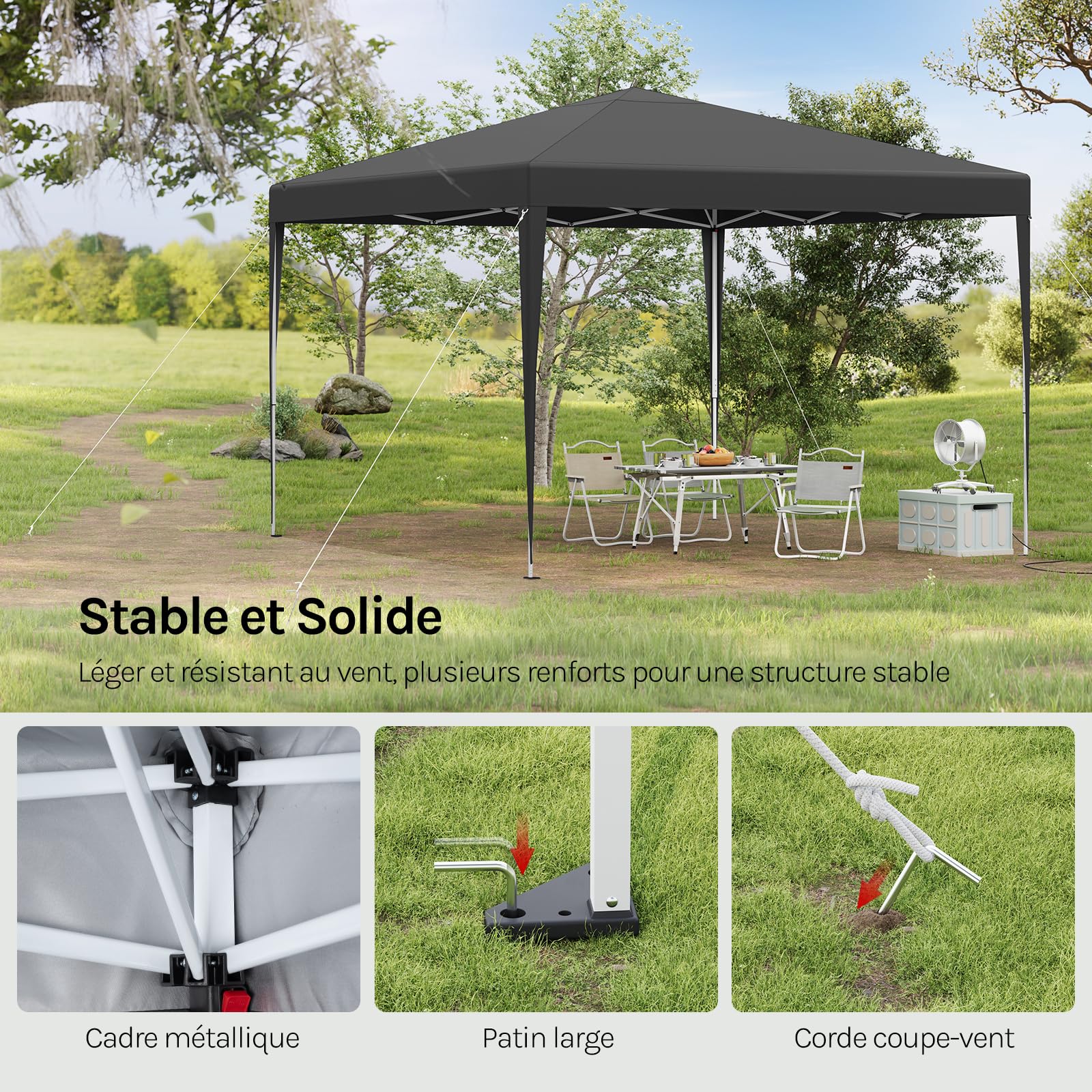 WOLTU Pavillon de Jardin Pliante 3x3m Pop up Gris