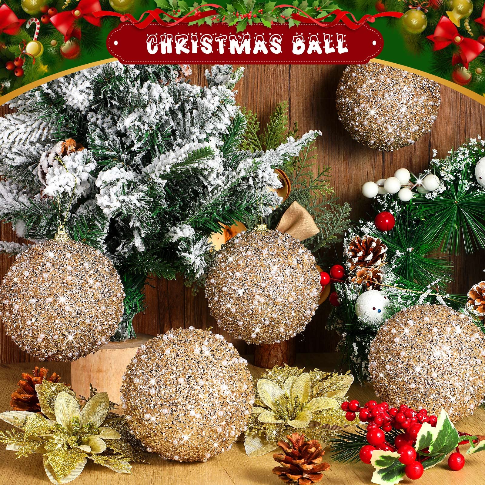 Lot de 8 boules de Noël à paillettes à suspendre - Décoration de Noël à suspendre - Décoration de fête de mariage