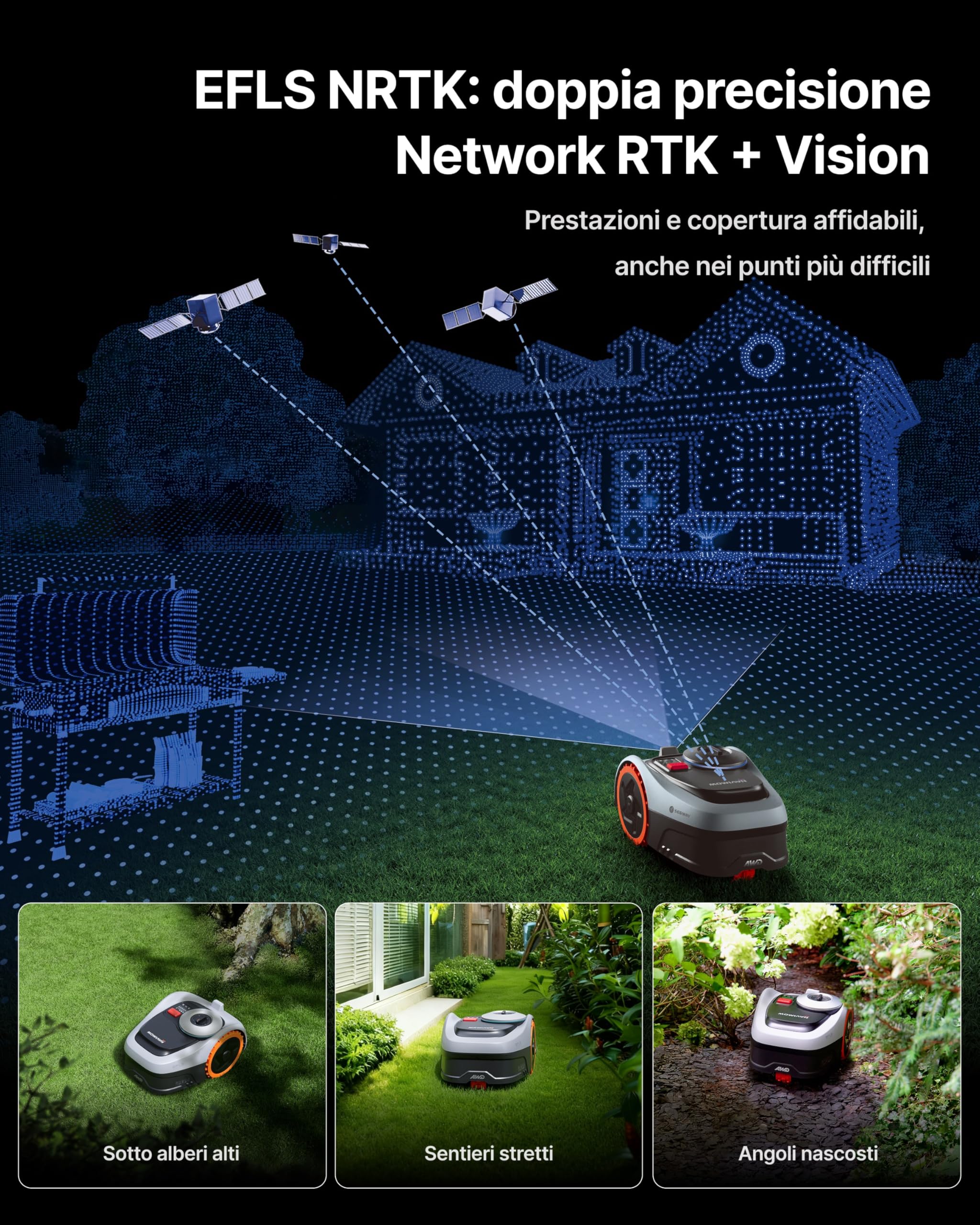 Segway Navimow i205 AWD Robot Tagliaerba Senza Filo Perimetrale - Kit con Garage S, Trazione Integrale per Pendii del 45%, EFLS NRTK + Visione, Non è Necessaria un'antenna RTK (Spedito separatamente)