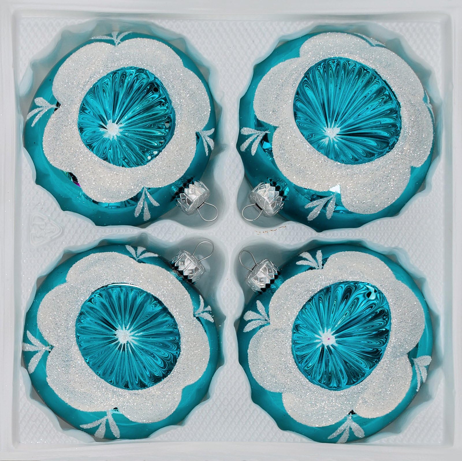 4 pcs. Reflector Glass Christmas Balls Ornaments Set in"High Gloss Vintage Turquoise" - 3.15 inch / 8cm Ø- Handmade - Christmas Baubles -