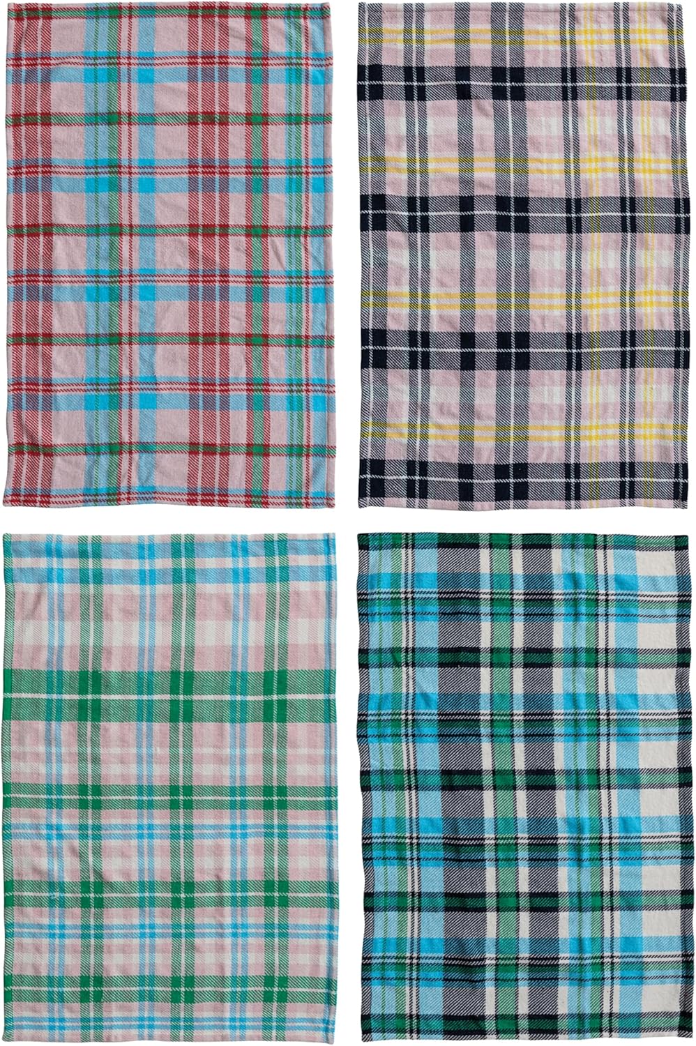 Creative Co-Op 4-Piece Printed Microfiber Tea Towel with Plaid Pattern, Multicolor