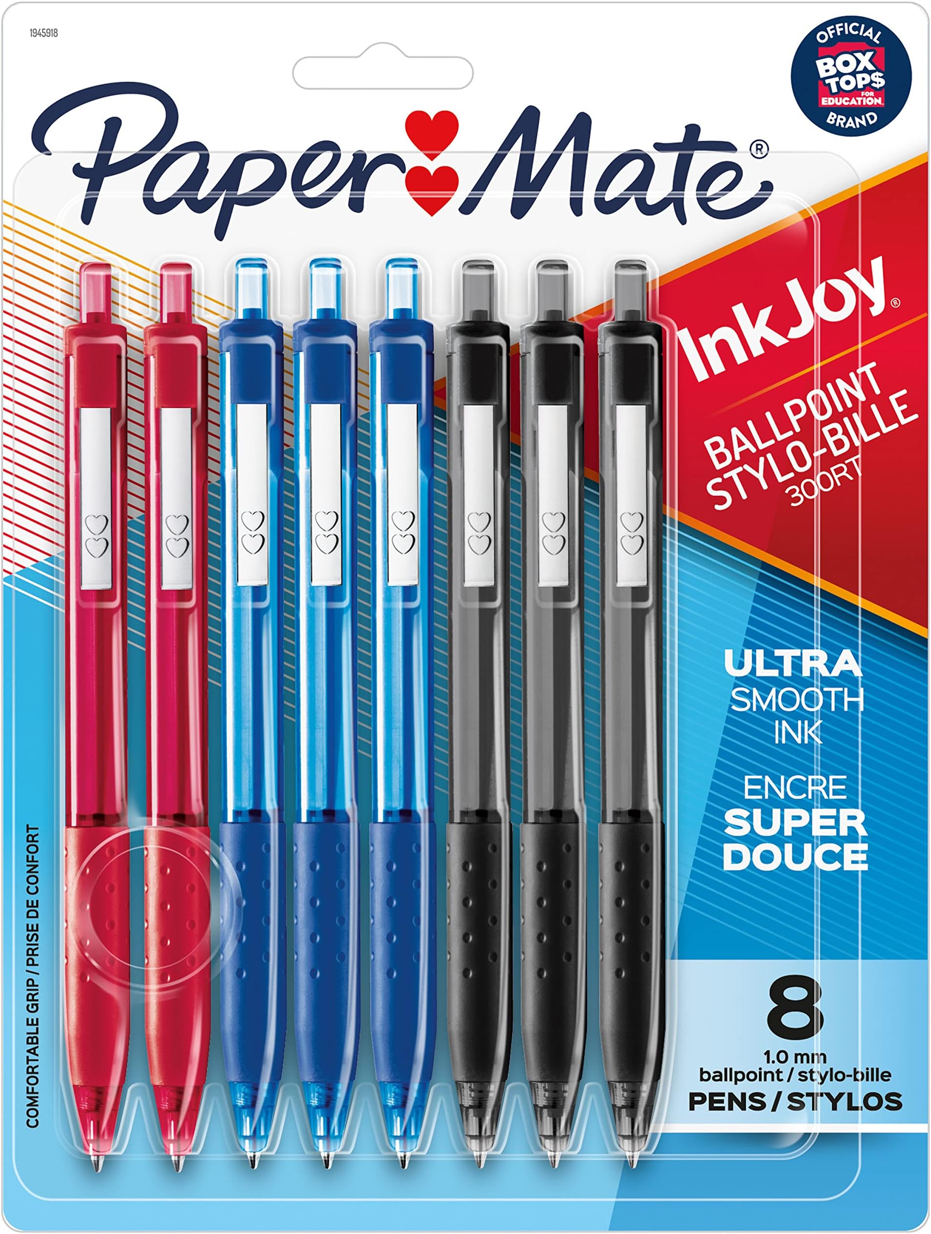InkJoy 300RT Retractable Ballpoint Pens, Medium Point, Black/Red/Blue Ink, 8 Pack (1945918)