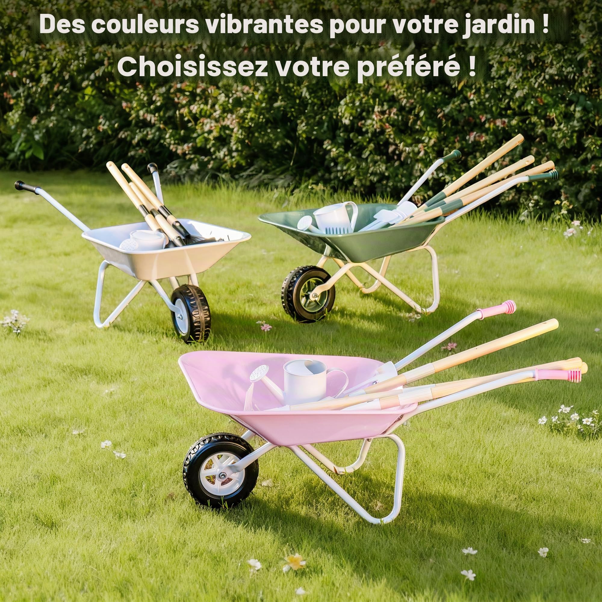 ROBUD Kit de jardin pour enfants avec brouette, jouet de jardin avec arrosoir, jouet éducatif pour extérieur, ferme, cadeau pour garçons et filles à partir de 3 ans (vert)