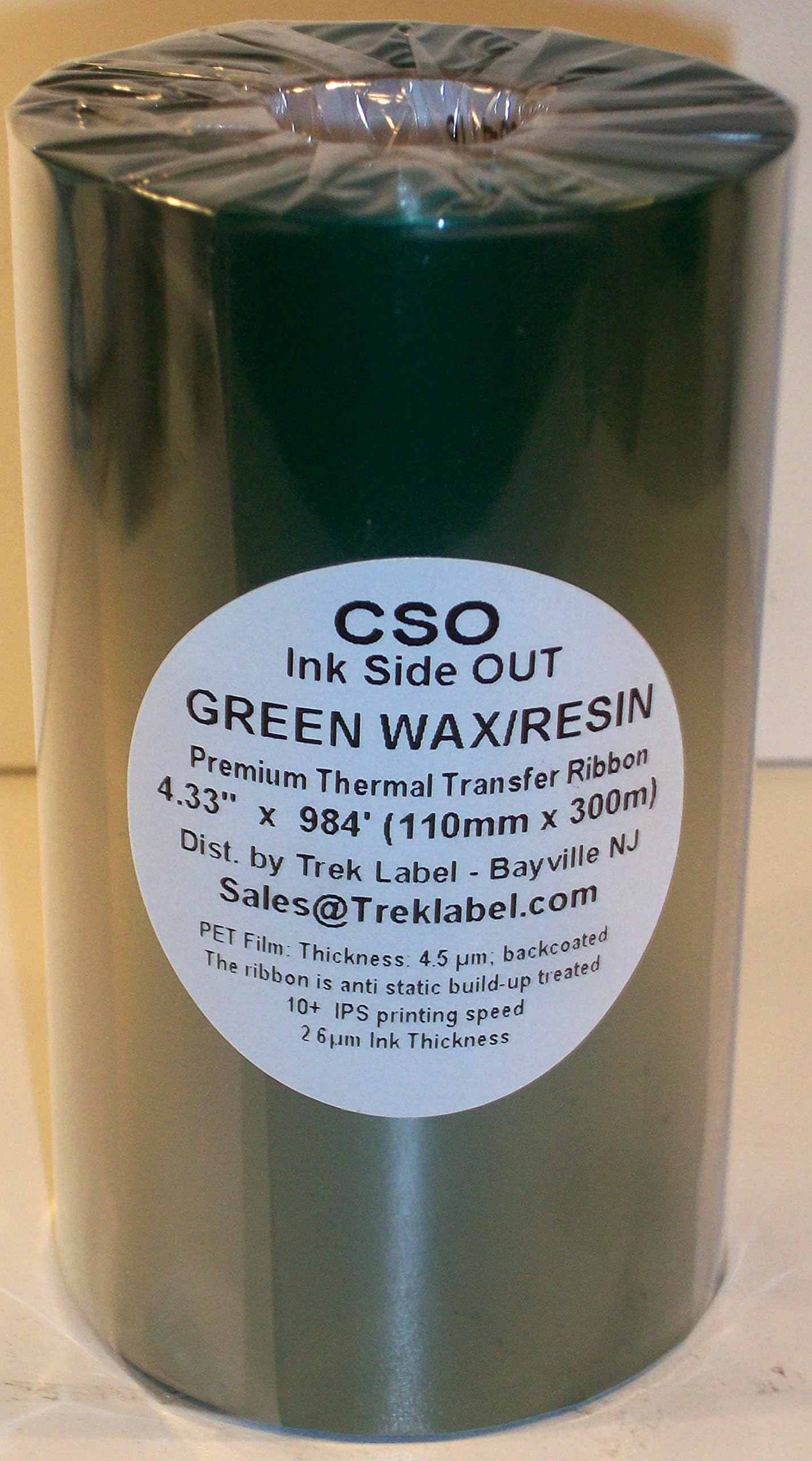 Green Thermal Transfer Ribbon Wax Resin 50/50 Ink 4.33" CSO 1"core for Zebra, Other Printers, ONLY by Trek Label w/PH Cleaner
