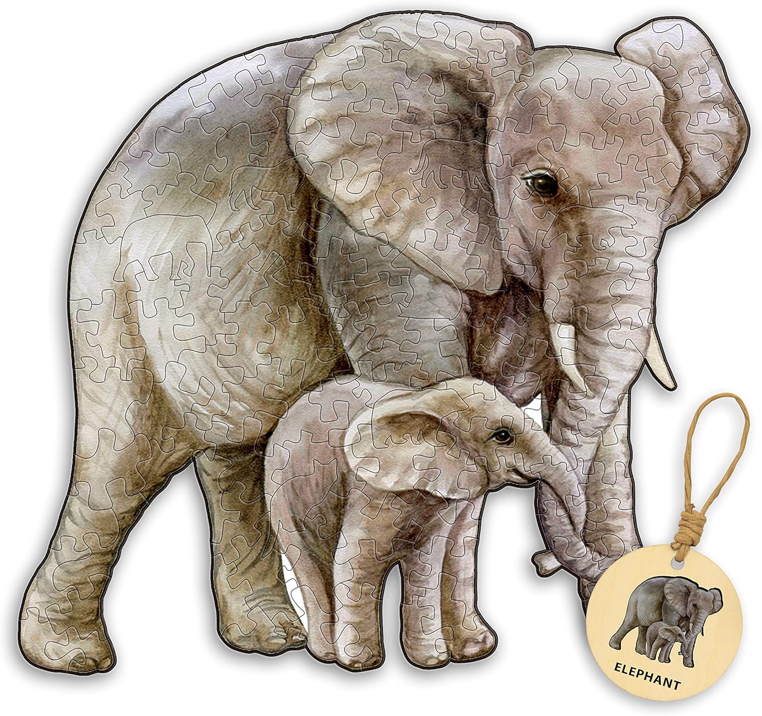 Wooden Jigsaw Puzzles, Mother's Day Puzzles with Mother and Child Elephant Artwork| Animal Unique Shaped Jigsaw, Best Gift for Adults and Family & Friend | 120-150 PCS|10.3x11.4 in- Medium 138. Elephant Medium