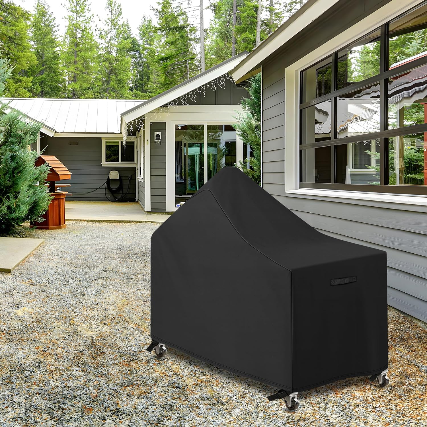 Heavy-Duty 600D Grill Cover fit for 60 Inch Kamado Ceramic Grill, Big Green Egg Grill and Other Ceramic Barbecue Grills with Offset Table, 60" L x 30" D x 50" H